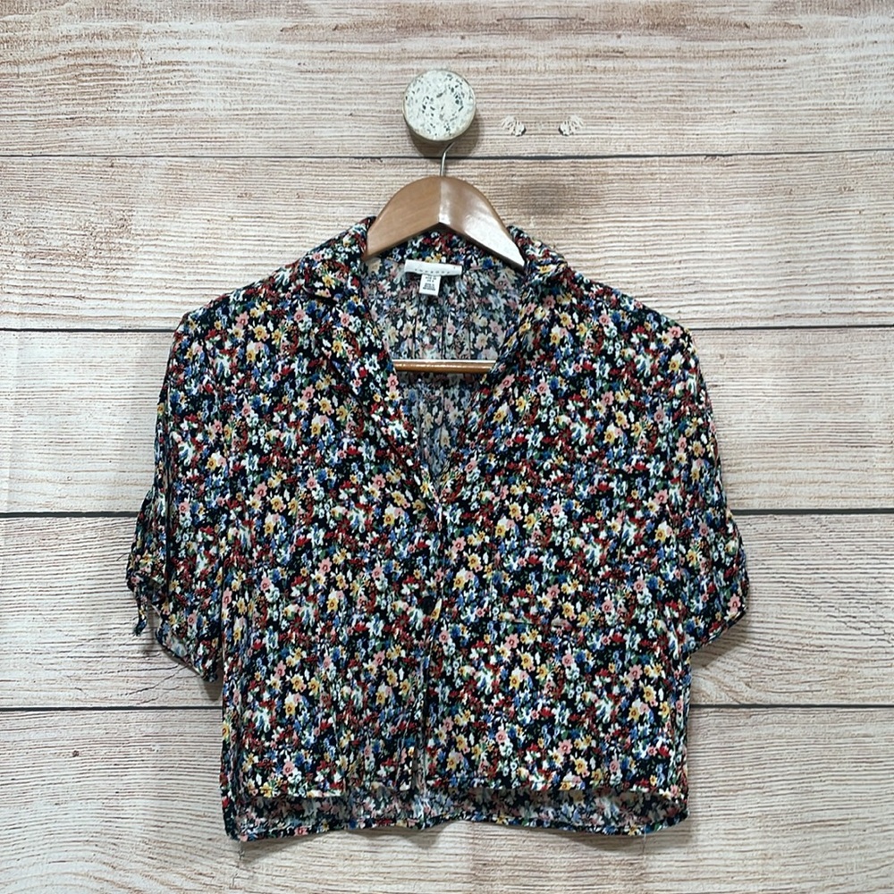 Topshop Multicolor Floral Cropped Short Sleeve Blouse 6